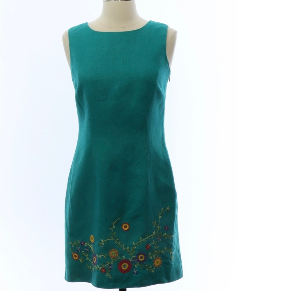 John Roberts Vintage Linen Embroidered Sheath Dress